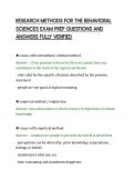 RESEARCH METHODS FOR THE BEHAVIORAL&NewLine;SCIENCES EXAM PREP QUESTIONS AND&NewLine;ANSWERS FULLY VERIFIED