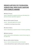 RESEARCH METHODS FOR THE BEHAVIORAL&NewLine;SCIENCES FINAL PAPER SOLVED QUESTIONS&NewLine;WITH COMPLETE ANSWERS&NewLine;