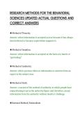 RESEARCH METHODS FOR THE BEHAVIORAL&NewLine;SCIENCES UPDATED ACTUAL QUESTIONS AND&NewLine;CORRECT ANSWERS&NewLine;