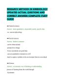 RESEARCH METHODS IN KINESIOLOGY&NewLine;UPDATED ACTUAL QUESTIONS AND&NewLine;CORRECT ANSWERS COMPLETE STUDY&NewLine;GUIDE