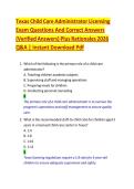 Texas Child Care Administrator Licensing &NewLine;Exam Questions And Correct Answers &NewLine;&lpar;Verified Answers&rpar; Plus Rationales 2026 &NewLine;Q&A &vert; Instant Download Pdf