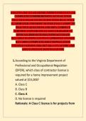 VIRGINIA HIC EXAM &lpar;HOME IMPROVEMENT EXAM&rpar; COMPLETE COMPREHENSIVE ACTUAL FINAL PRACTICE EXAM STUDY GUIDE WITH REAL WELL ELABORATED AND MOST TESTED EVALUATION 250 PRACTICE QUESTIONS AND 100&percnt; CORRECT VERIFIED ANSWERS FULLY SOLVED &lpar;BASED ON OFFICIAL IDOI OUTL