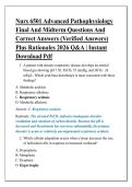 Nurs 6501 Advanced Pathophysiology &NewLine;Final And Midterm Questions And &NewLine;Correct Answers &lpar;Verified Answers&rpar; &NewLine;Plus Rationales 2026 Q&A &vert; Instant &NewLine;Download Pdf