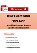 NRNP 6675 WALDEN  &NewLine;FINAL EXAM &NewLine; &NewLine;Actual Questions and Answers &NewLine;Expert-Verified Explanation