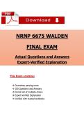 NRNP 6675 WALDEN  &NewLine;FINAL EXAM &NewLine; &NewLine;Actual Questions and Answers &NewLine;Expert-Verified Explanation