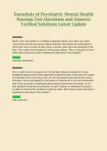 Essentials of Psychiatric Mental Health Nursing Test Questions and Answers Verified Solutions Latest Update