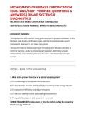 MICHIGAN STATE BRAKES CERTIFICATION EXAM 2026&sol;2027 &vert; VERIFIED QUESTIONS & ANSWERS &vert; BRAKE SYSTEMS & DIAGNOSTICS
