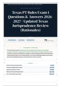 Texas PT Rules Exam 1 70&plus; Questions & Answers 2026&sol;2027 &vert; Updated Texas Jurisprudence Review &lpar;Rationales&rpar;