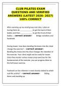 Club Pilates Exam Questions and Verified Answers 2026-2027&NewLine;&NewLine;
