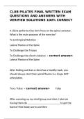 Club Pilates Final Written Exam Questions and answers with verified solutions 100&percnt; correct