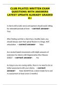 club pilates written exam questions with answers latest update already graded a&plus;