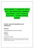SCH3U GRADE 11 CHEMISTRY UNIT 4 &NewLine;TEST &vert; QUESTIONS AND ANSWERS &vert; &NewLine;2026 UPDATE &vert; WITH COMPLETE &NewLine;SOLUTIONS - ONTARIO VIRTUAL &NewLine;SCHOOL