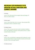 MICHIGAN LIFE INSURANCE STATE&NewLine;UPDATED ACTUAL QUESTIONS AND&NewLine;CORRECT ANSWERS