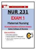 NUR 231 Exam 1 Maternal Nursing &ndash; Actual Questions & Answers &lpar;Latest PDF&rpar;