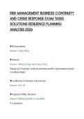 RISK MANAGEMENT BUSINESS CONTINUITY&NewLine;AND CRISIS RESPONSE EXAM TASKS&NewLine;SOLUTIONS RESILIENCE PLANNING&NewLine;ANALYSIS 2026&NewLine;