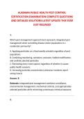 ALABAMA PUBLIC HEALTH PEST CONTROL &NewLine;CERTIFICATION EXAMINATION COMPLETE QUESTIONS &NewLine;AND DETAILED SOLUTIONS LATEST UPDATE THIS YEAR &NewLine;JUST RELEASED