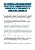 RN MATERNAL NEWBORN ONLINE&NewLine;PRACTICE B - ATI CERTIFICATION&NewLine;SCRIPT 2026 QUESTIONS WITH&NewLine;SOLUTIONS GRADED A&plus;&NewLine;