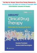 Test Bank for Abrams&rsquo; Clinical Drug Therapy Rationales for Nursing Practice 13th Edition by Frandsen & Pennington ISBN 9781975222321 Complete All Chapters&NewLine;
