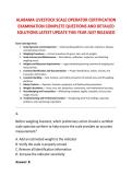 ALABAMA LIVESTOCK SCALE OPERATOR CERTIFICATION &NewLine;EXAMINATION COMPLETE QUESTIONS AND DETAILED &NewLine;SOLUTIONS LATEST UPDATE THIS YEAR JUST RELEASED 