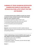 ALABAMA LIFT TRUCK TECHNICIAN CERTIFICATION &NewLine;EXAMINATION COMPLETE QUESTIONS AND &NewLine;DETAILED SOLUTIONS LATEST UPDATE THIS YEAR &NewLine;JUST RELEASED 