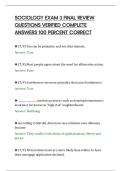 SOCIOLOGY EXAM 3 FINAL REVIEW&NewLine;QUESTIONS VERIFIED COMPLETE&NewLine;ANSWERS 100 PERCENT CORRECT