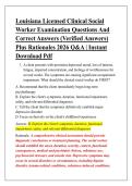 Louisiana Licensed Clinical Social &NewLine;Worker Examination Questions And &NewLine;Correct Answers &lpar;Verified Answers&rpar; &NewLine;Plus Rationales 2026 Q&A &vert; Instant &NewLine;Download Pdf 