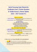 Sterile Processing Study Material for Certification Exam &vert; Practice Questions & Verified Answers &vert; Newest Update 2026 &ndash; 2027 &lpar;Graded A&plus;&rpar;&NewLine;