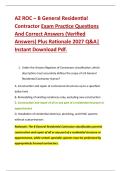 AZ ROC &ndash; B General Residential &NewLine;Contractor Exam Practice Questions &NewLine;And Correct Answers &lpar;Verified &NewLine;Answers&rpar; Plus Rationale 2027 Q&A&vert; &NewLine;Instant Download Pdf