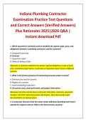 Indiana Plumbing Contractor Examination Practice Test Questions and Correct Answers &lpar;Verified Answers&rpar; Plus Rationales 2025&vert;2026 Q&A &vert; Instant download Pdf