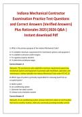 Indiana Mechanical Contractor Examination Practice Test Questions and Correct Answers &lpar;Verified Answers&rpar; Plus Rationales 2025&vert;2026 Q&A &vert; Instant download Pdf