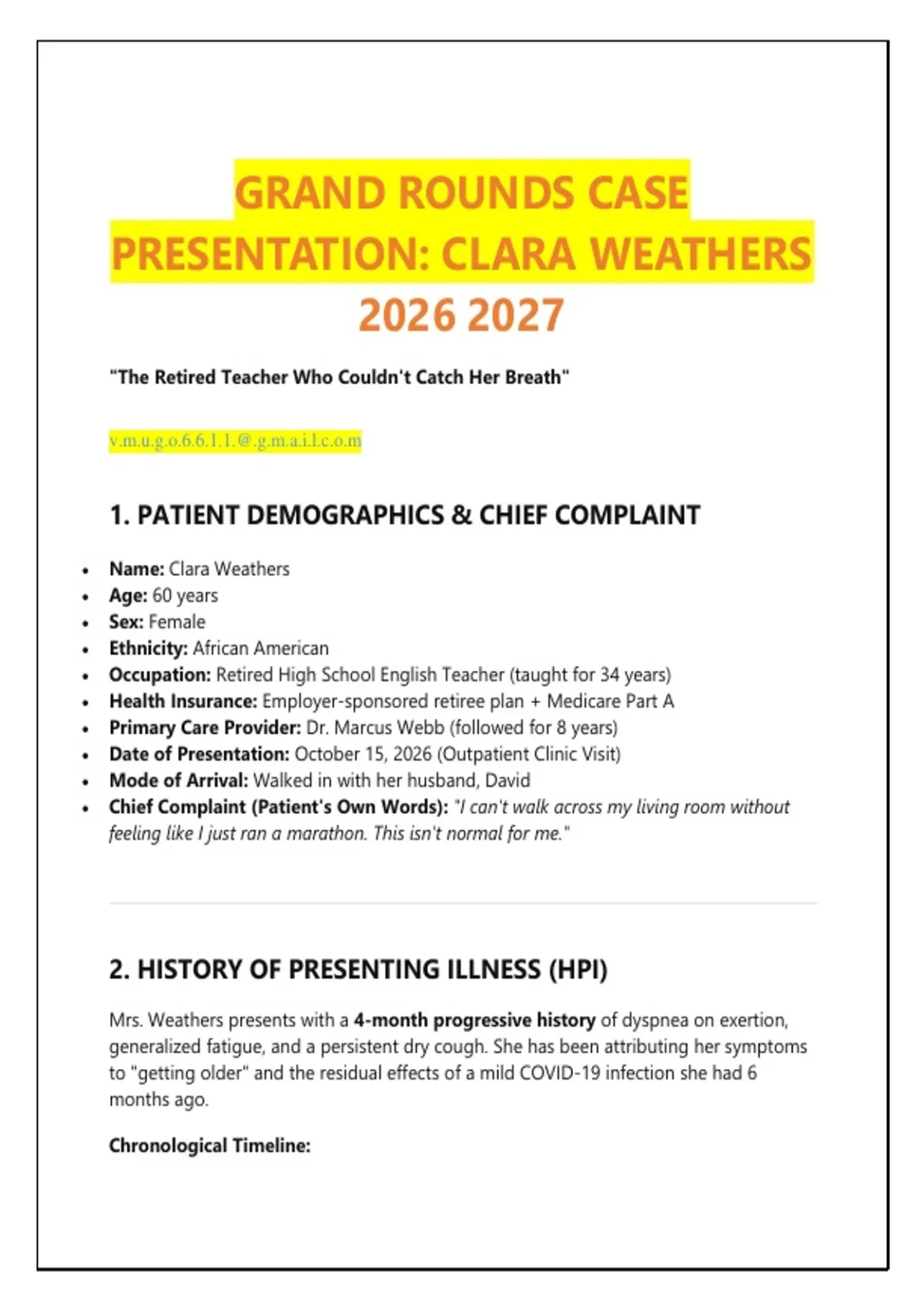 Grand Rounds Case Presentation Clara Weathers - GRAND ROUNDS CASE ...