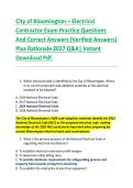 City of Bloomington &ndash; Electrical &NewLine;Contractor Exam Practice Questions &NewLine;And Correct Answers &lpar;Verified Answers&rpar; &NewLine;Plus Rationale 2027 Q&A&vert; Instant &NewLine;Download Pdf&period;