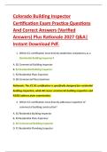 Colorado Building Inspector &NewLine;Certification Exam Practice Questions &NewLine;And Correct Answers &lpar;Verified &NewLine;Answers&rpar; Plus Rationale 2027 Q&A&vert; &NewLine;Instant Download Pdf&period; 