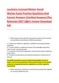 Louisiana Licensed Master Social &NewLine;Worker Exam Practice Questions And &NewLine;Correct Answers &lpar;Verified Answers&rpar; Plus &NewLine;Rationale 2027 Q&A&vert; Instant Download &NewLine;Pdf