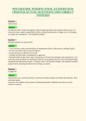 PSYCHIATRIC NURSING FINAL EXAM REVIEW&NewLine;UPDATED ACTUAL QUESTIONS AND CORRECT&NewLine;ANSWERS