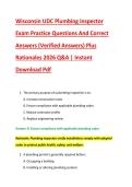 Wisconsin UDC Plumbing Inspector &NewLine;Exam Practice Questions And Correct &NewLine;Answers &lpar;Verified Answers&rpar; Plus &NewLine;Rationales 2026 Q&A &vert; Instant &NewLine;Download Pdf 