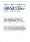 HESI A2 READING COMPREHENSION &NewLine;TEST BANK 2026-2027 &vert; 150 PRACTICE &NewLine;PASSAGES WITH EXPLAINED &NewLine;ANSWERS &vert; MAIN IDEA&comma; INFERENCE&comma; &NewLine;VOCABULARY IN CONTEXT &vert; PASS &NewLine;NURSING ENTRANCE EXAM 