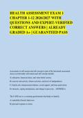 HEALTH ASSESSMENT EXAM 1 &NewLine;CHAPTER 1-12 2026&sol;2027 WITH &NewLine;QUESTIONS AND EXPERT-VERIFIED &NewLine;CORRECT ANSWERS &vert; ALREADY &NewLine;GRADED A&plus; &vert; GUARANTEED PASS