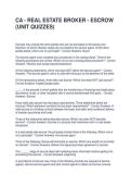 CA - REAL ESTATE BROKER - ESCROW &lpar;UNIT QUIZZES&rpar; QUESTIONS AND ANSWERS
