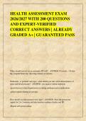 HEALTH ASSESSMENT EXAM &NewLine;2026&sol;2027 WITH 200 QUESTIONS &NewLine;AND EXPERT-VERIFIED &NewLine;CORRECT ANSWERS &vert; ALREADY &NewLine;GRADED A&plus; &vert; GUARANTEED PASS