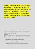 ATI RN MENTAL HEALTH NURSING &NewLine;LATEST EXAM 2026&sol;2027 WITH 150 &NewLine;QUESTIONS AND EXPERT-VERIFIED &NewLine;CORRECT ANSWERS &vert; ALREADY &NewLine;GRADED A&plus; &vert; GUARANTEED PASS &vert; &NewLine;ATI RN MENTAL HEALTH NURSING &NewLine;ACTUAL EXAM