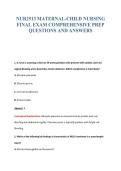NUR2513 MATERNAL-CHILD NURSING&NewLine;FINAL EXAM COMPREHENSIVE PREP&NewLine;QUESTIONS AND ANSWERS