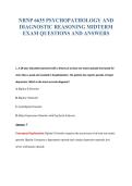 NRNP 6635 PSYCHOPATHOLOGY AND&NewLine;DIAGNOSTIC REASONING MIDTERM&NewLine;EXAM QUESTIONS AND ANSWERS