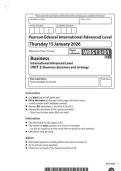 2026 Pearson Edexcel International A Level Business UNIT 3&vert;WBS13&sol;01&vert;Question paper&vert;JANUARY 2026