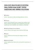 WGU D391 HEALTHCARE ECOSYSTEM&NewLine;FINAL PAPER EXAM SCRIPT TESTED&NewLine;QUESTIONS AND VERIFIED SOLUTIONS