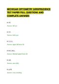MICHIGAN OPTOMETRY JURISPRUDENCE&NewLine;TEST PAPER FULL QUESTIONS AND&NewLine;COMPLETE ANSWERS&NewLine;