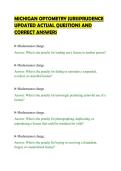 MICHIGAN OPTOMETRY JURISPRUDENCE&NewLine;UPDATED ACTUAL QUESTIONS AND&NewLine;CORRECT ANSWERS&NewLine;