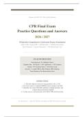 CPR FINAL EXAM PRACTICE 2026&sol;2027 &vert; Questions & Answers &vert; Cardiopulmonary Resuscitation Complete Review &vert; Pass Guaranteed - A&plus; Graded&NewLine;&NewLine;