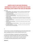 ALBERTA HEALTH CARE AIDE PROVINCIAL &NewLine;EXAMINATION COMPLETE QUESTIONS AND DETAILED &NewLine;SOLUTIONS LATEST UPDATE THIS YEAR JUST RELEASED