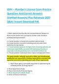 IDPH &ndash; Plumber&rsquo;s License Exam Practice &NewLine;Questions And Correct Answers &NewLine;&lpar;Verified Answers&rpar; Plus Rationale 2027 &NewLine;Q&A&vert; Instant Download Pdf&period;